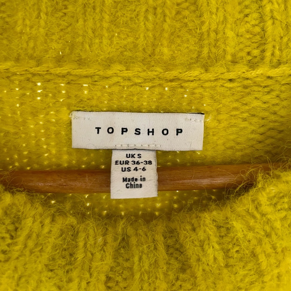 Topshop knitted relaxed crew neck exposed seam sweater in green/bright yellow - Picture 3 of 6